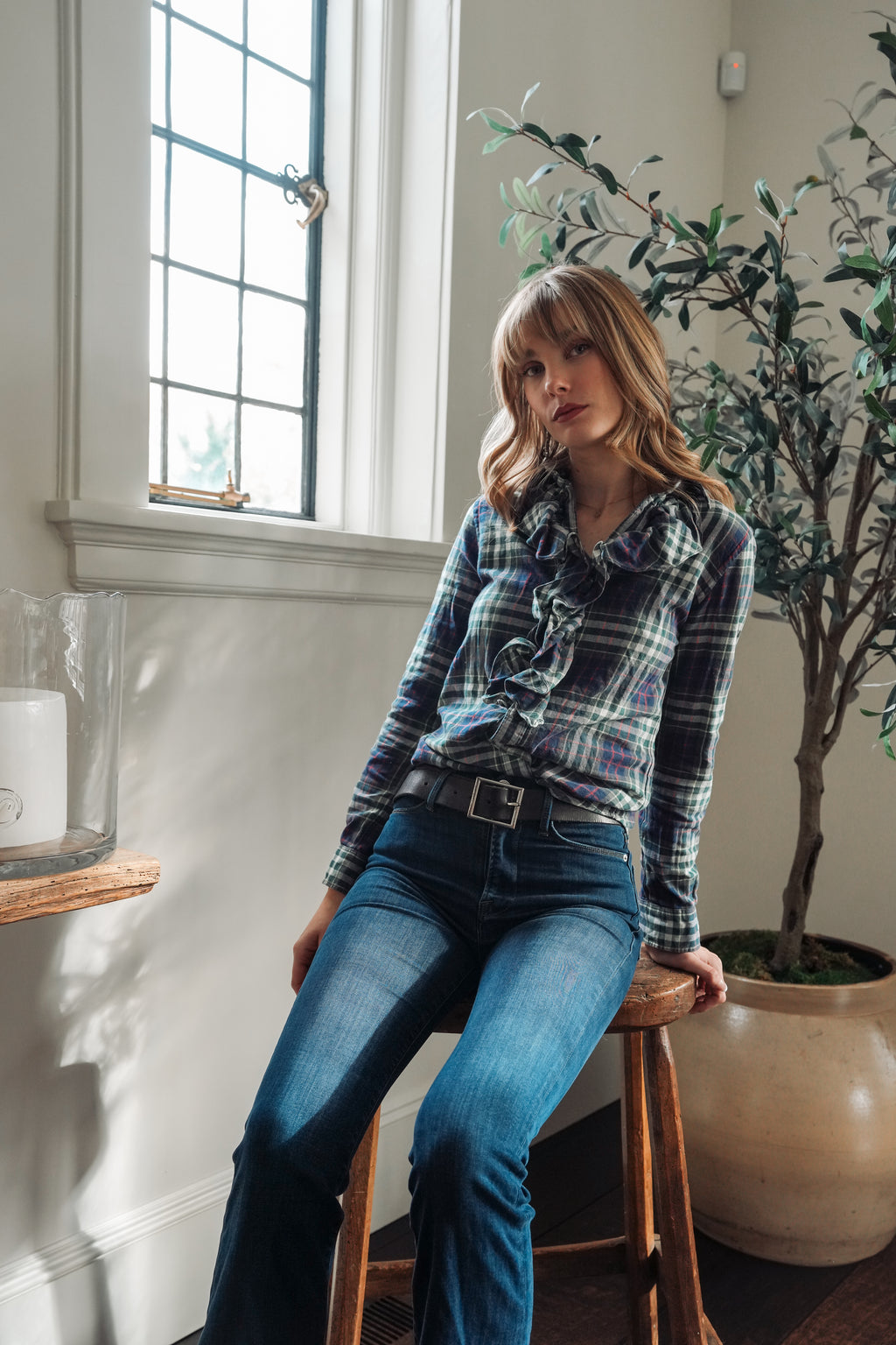 Vintage Rugby Ralph Lauren Plaid Ruffle Blouse (XS-S)