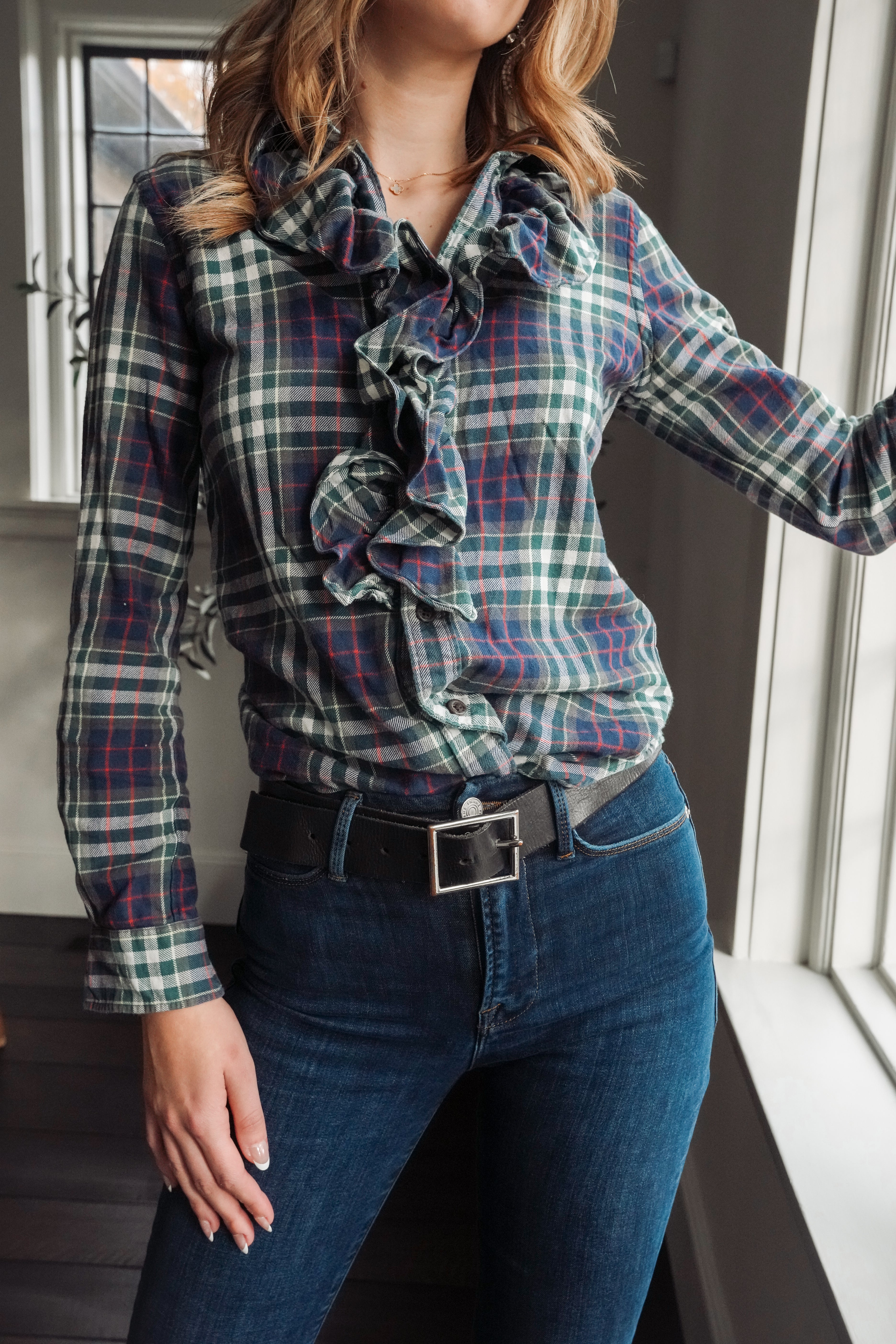 Vintage Rugby Ralph Lauren Plaid Ruffle Blouse (XS-S)
