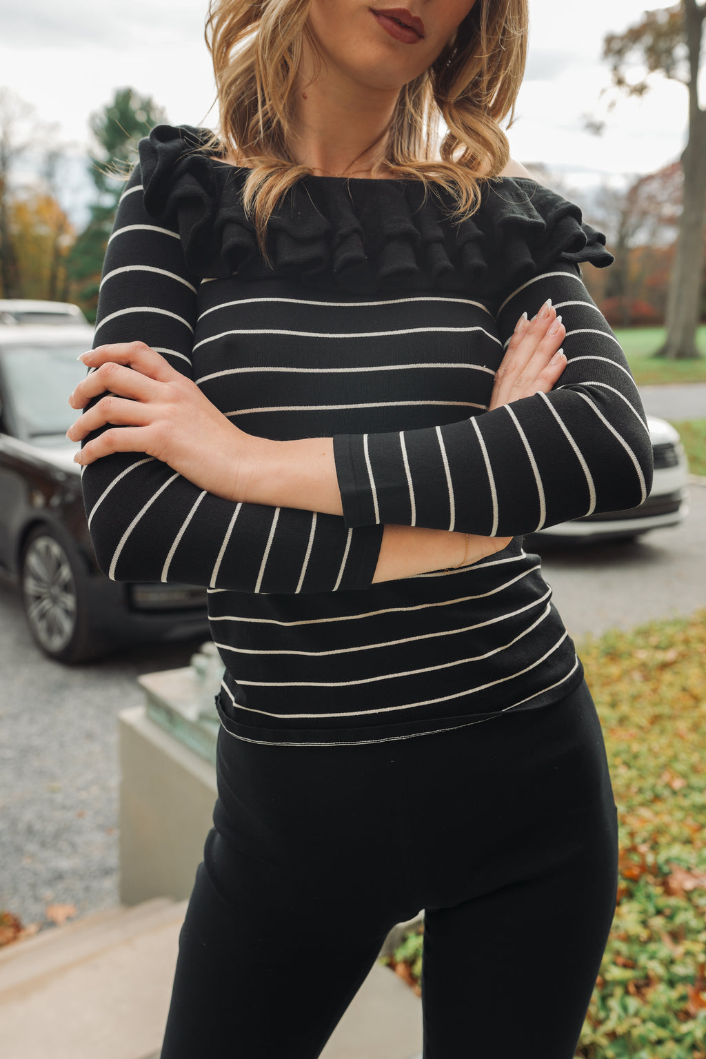 Vintage Ralph Lauren Ruffle-Trim Sweater (XS-S)