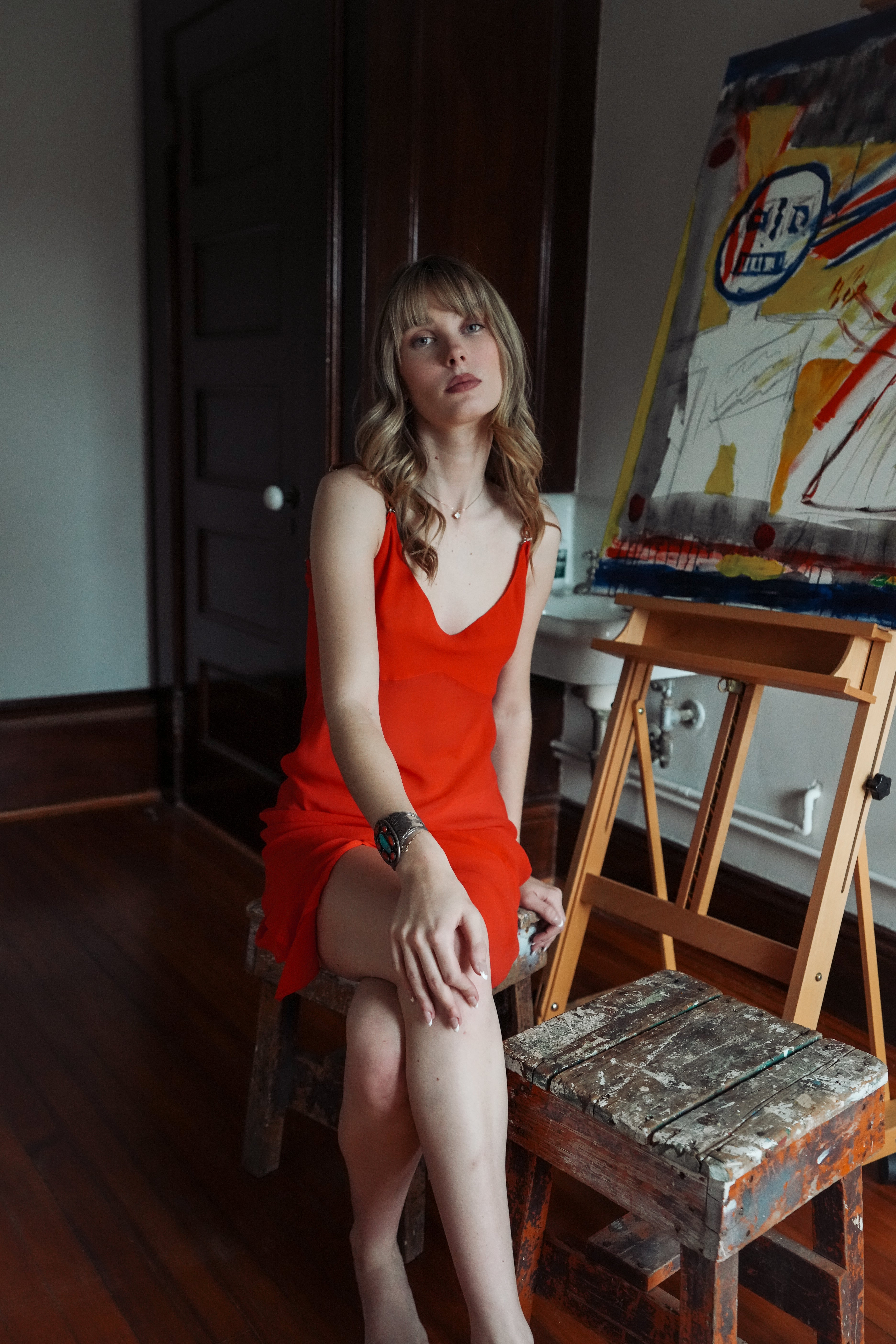 Greek Asymmetrical Slip Dress with Leather Details (XS-S)