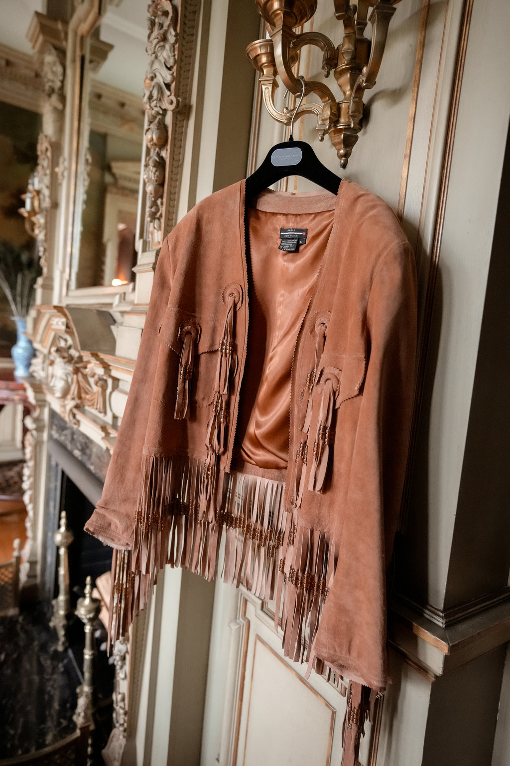 Vintage Suede Fringe Jacket with Beaded Tassels (M-L)