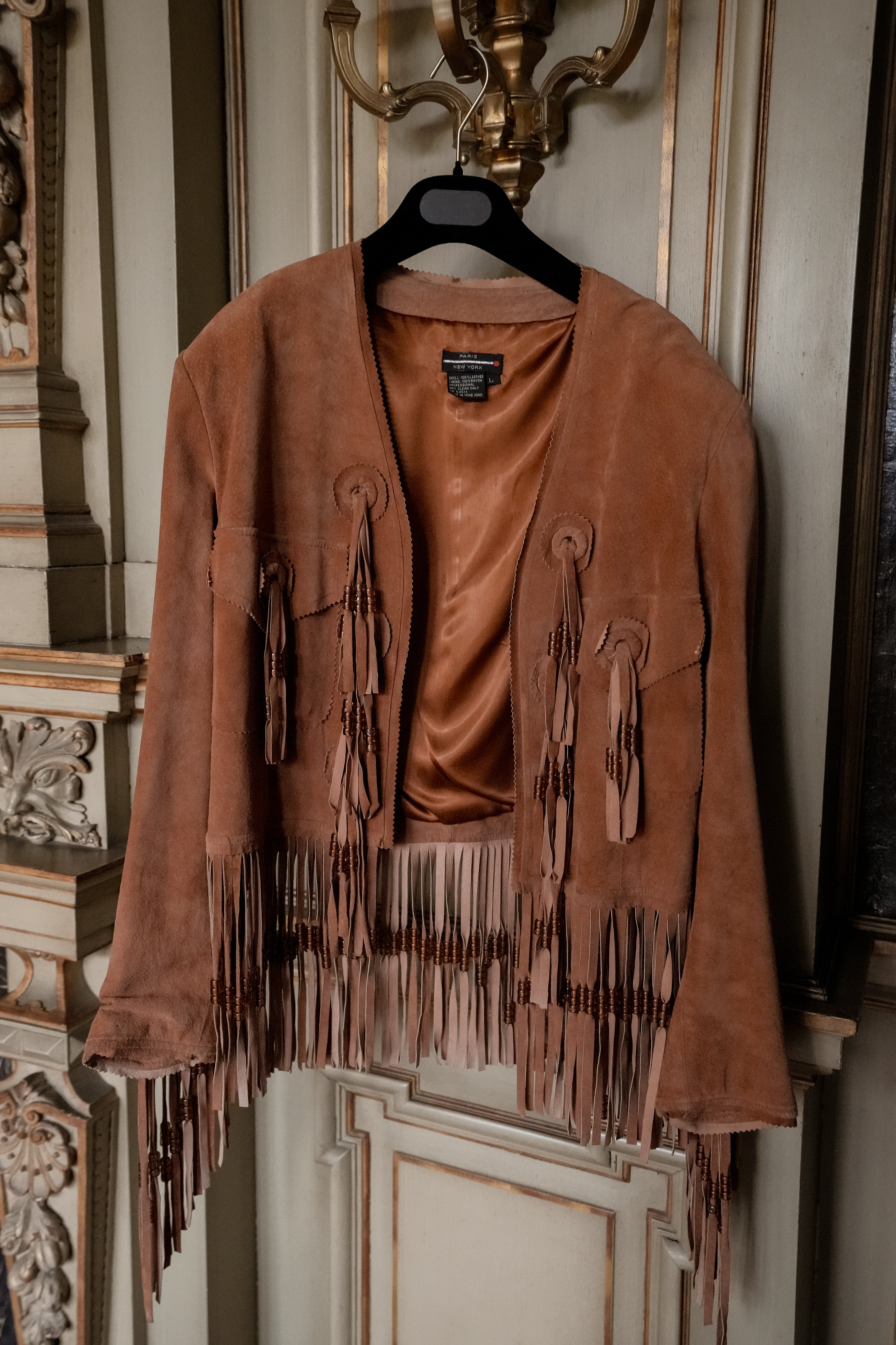 Vintage Suede Fringe Jacket with Beaded Tassels (M-L)