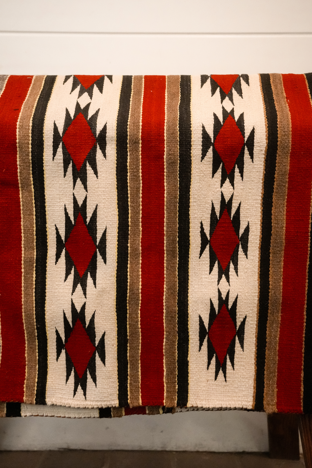 Antique Navajo wool rug with red diamond geometric design