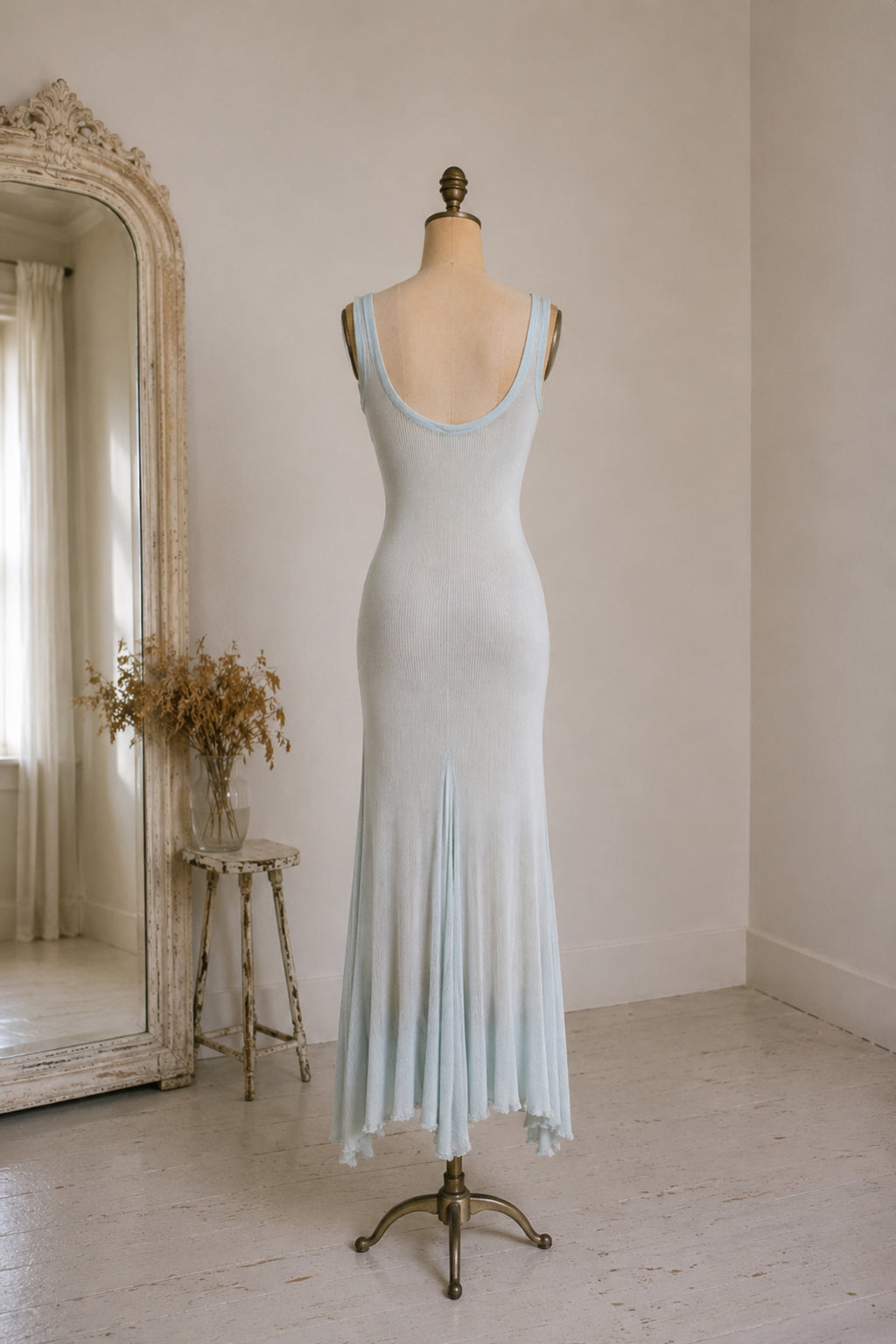 Archive Ralph Lauren Collection Ribbed Henley Tank Dress & Slip Set | Pale Blue (XS-M)