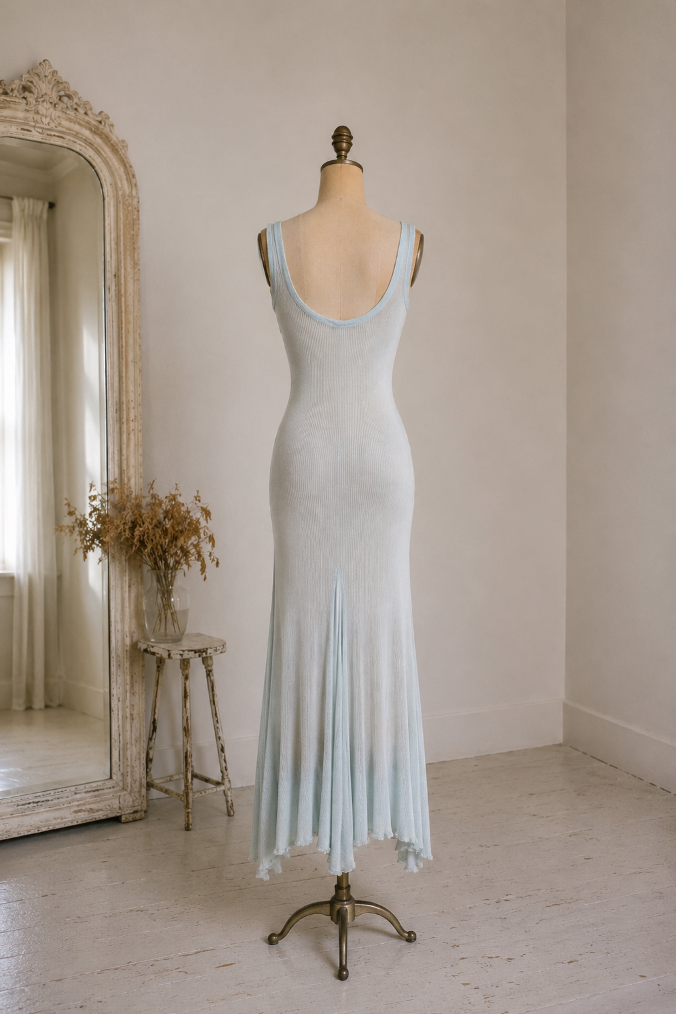 Archive Ralph Lauren Collection Ribbed Henley Tank Dress & Slip Set | Pale Blue (XS-M)
