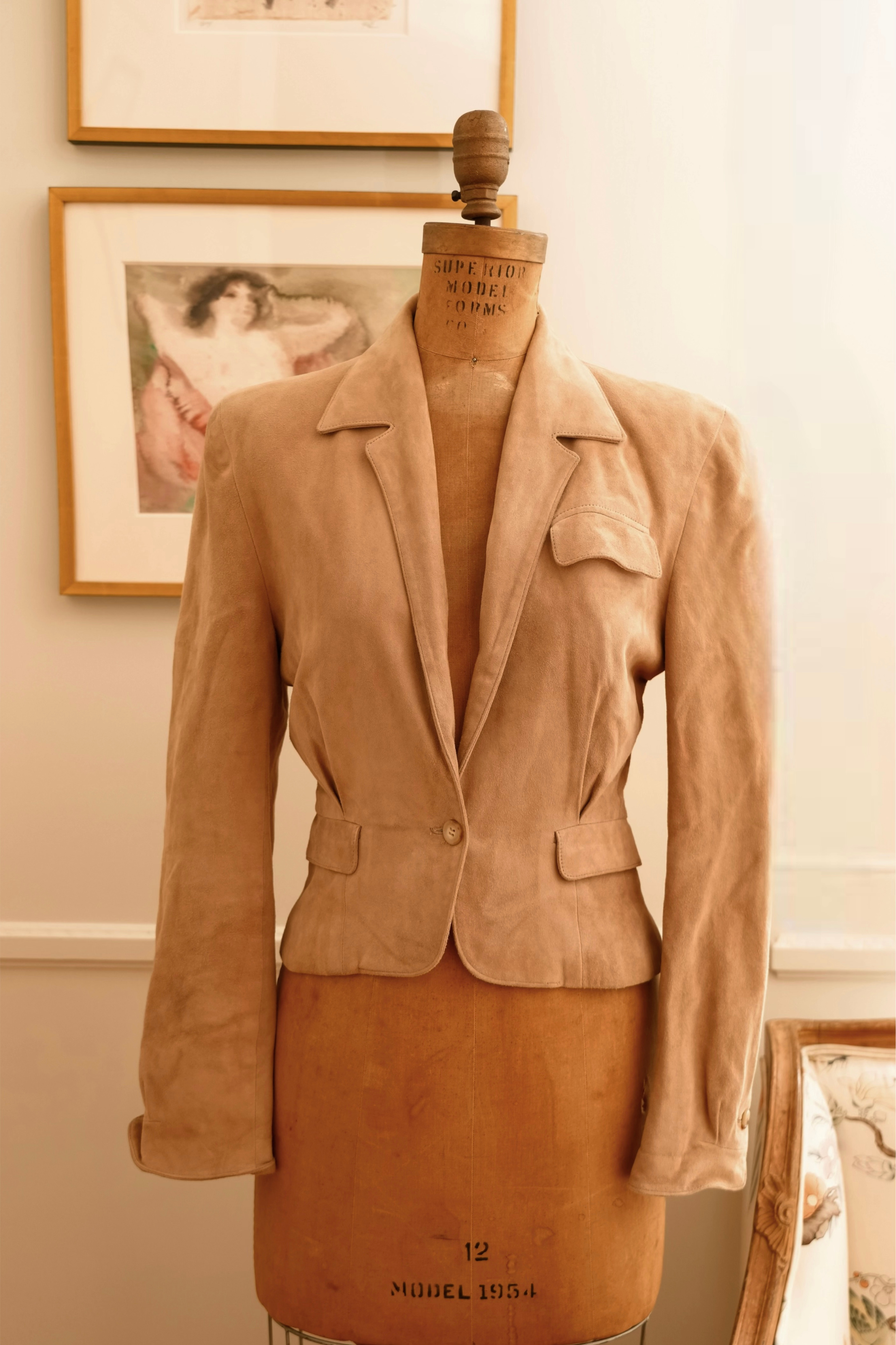 Vintage Ralph Lauren Collection tan suede blazer styled on model for Alex Elle Archives