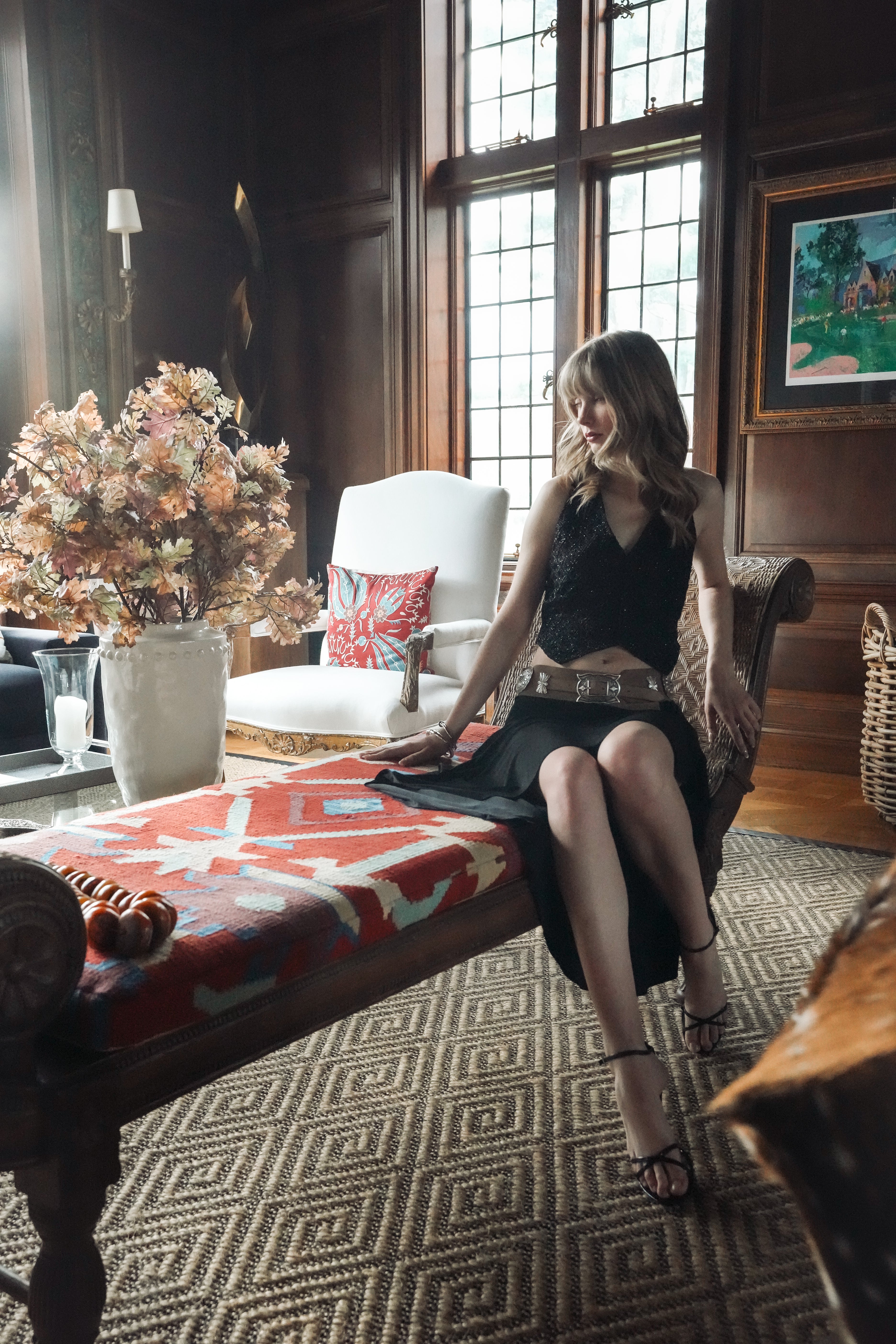 Suede Concho Belt with Silver Western Hardware (S-M)