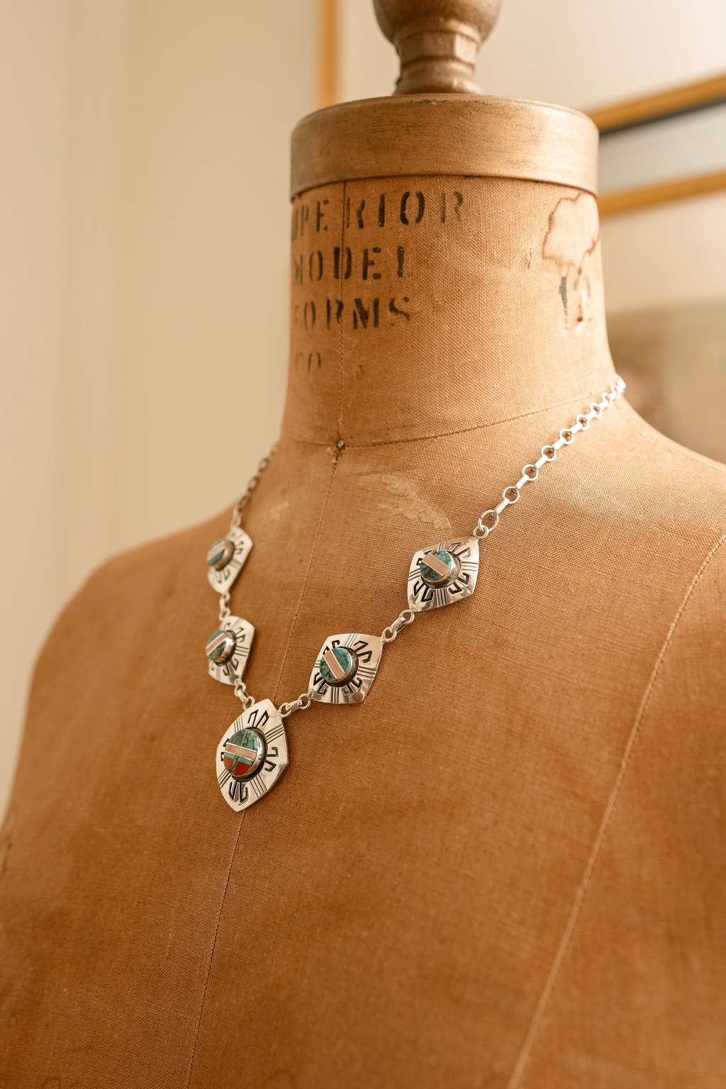 Vintage Sterling Zuni / Native American Inlay Necklace | Signed TD