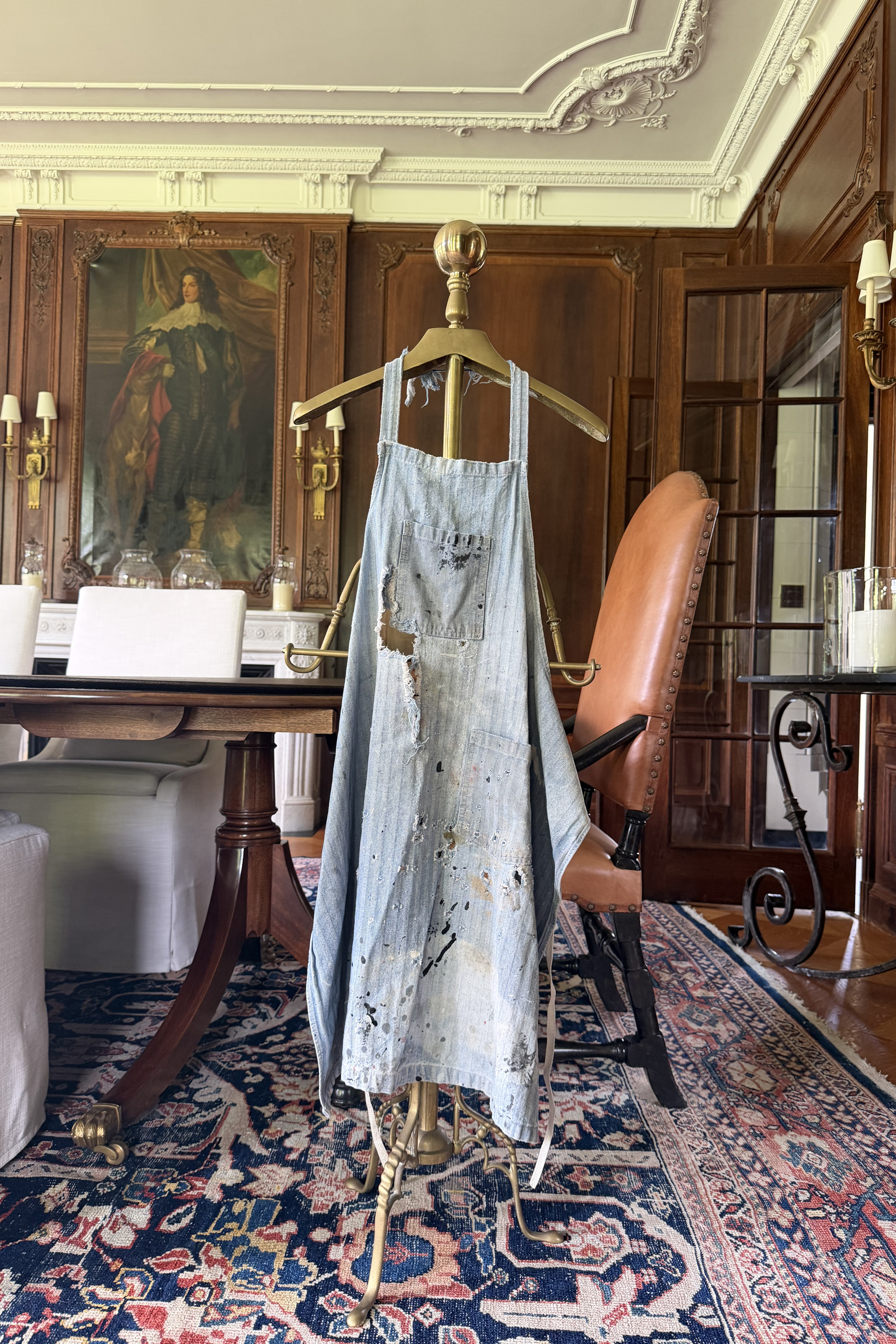 Heavily Distressed Vintage Herringbone Utility Apron | Artist Workwear Piece