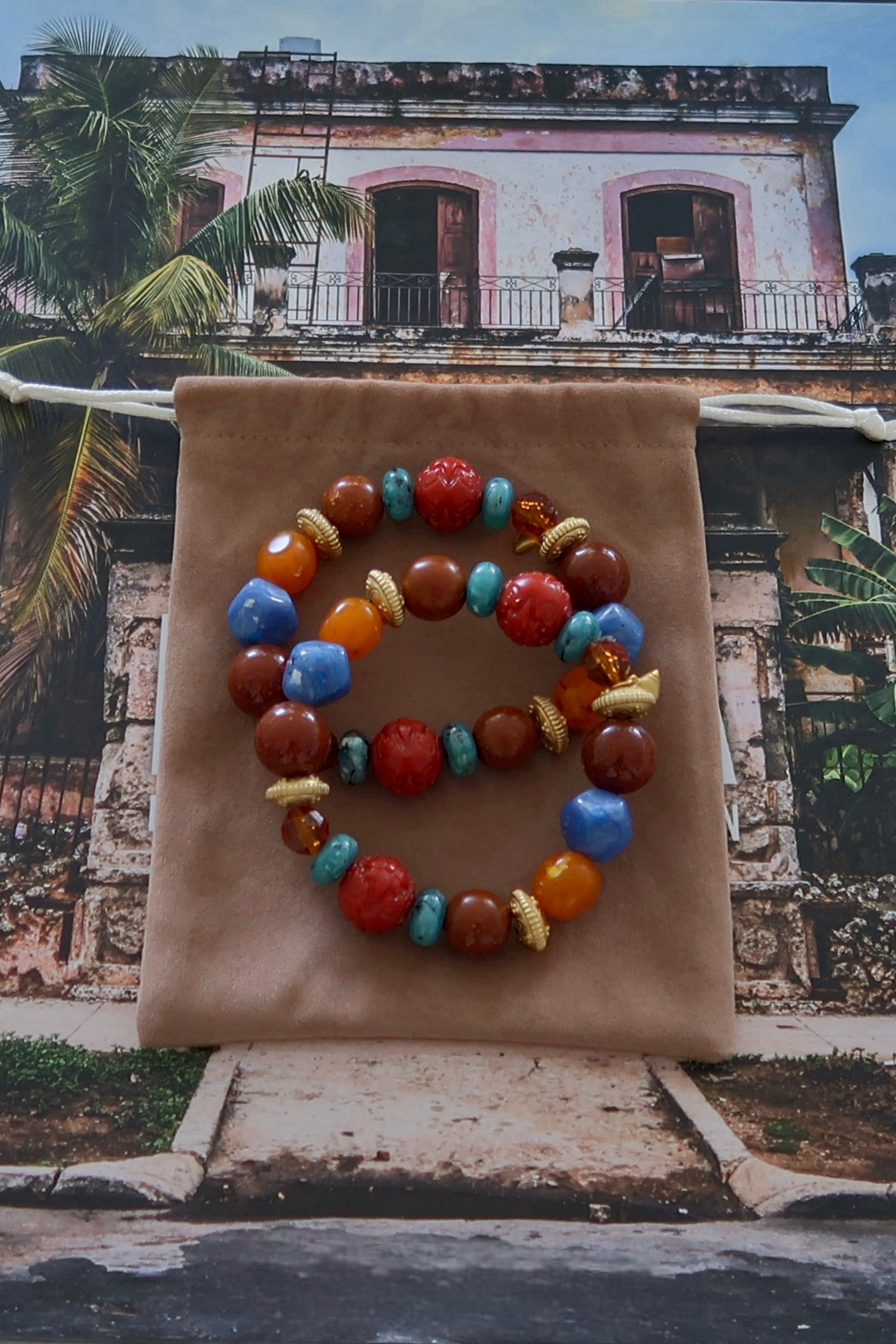 Vintage Mixed Glass & Stone Beaded Bracelet