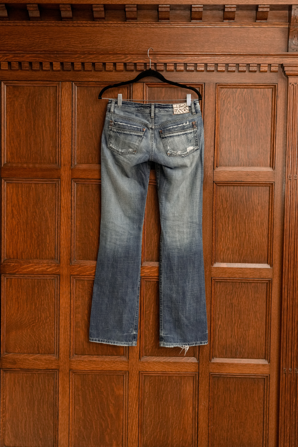 Vintage Studded Distressed Low Rise Jeans - Amber Bronze Swirls (27)