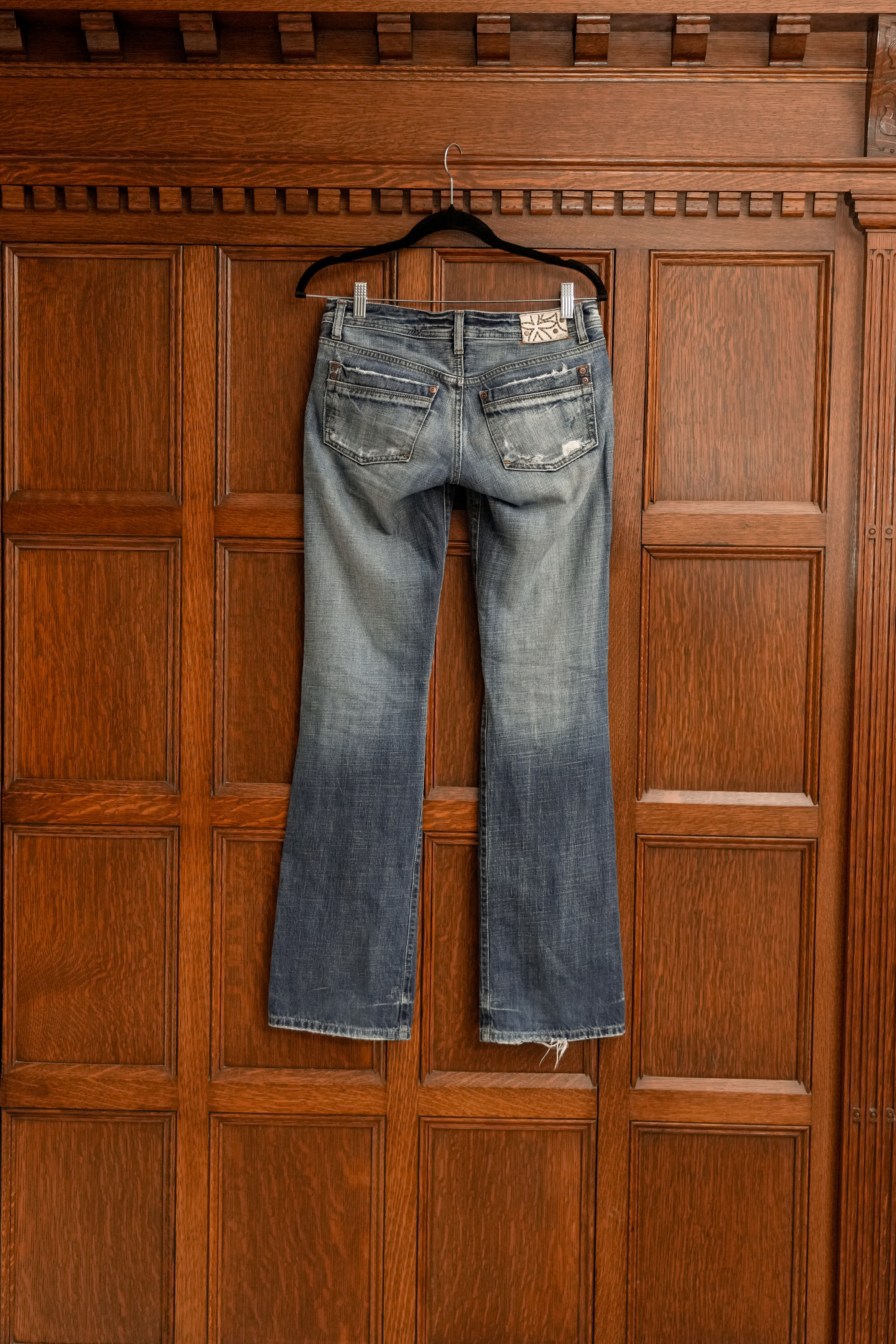 Vintage Studded Distressed Low Rise Jeans - Amber Bronze Swirls (27)